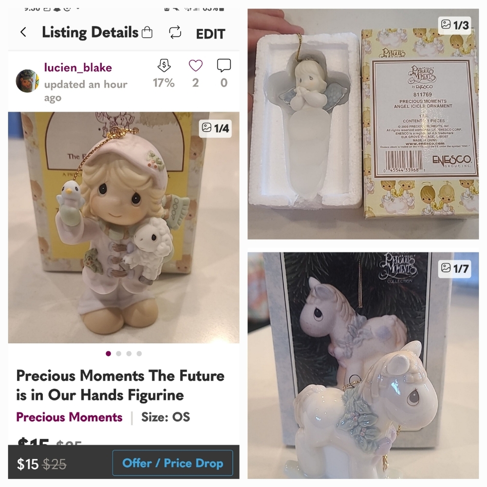 Precious Moments Angel with Lamb Figurine - Cream and Gold